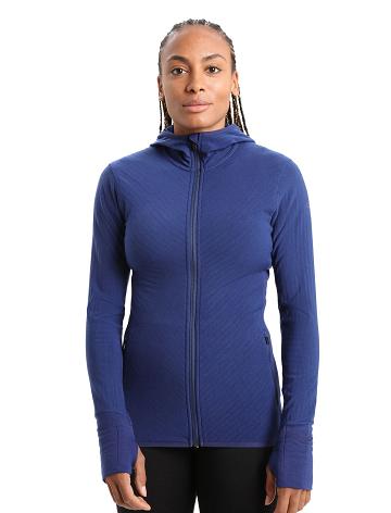 Dámské Bundy Icebreaker RealFleece™ Merino Descender Long Sleeve Zip Hood Královská Modrá Tmavě Blankyt | CZ 1301GSOL